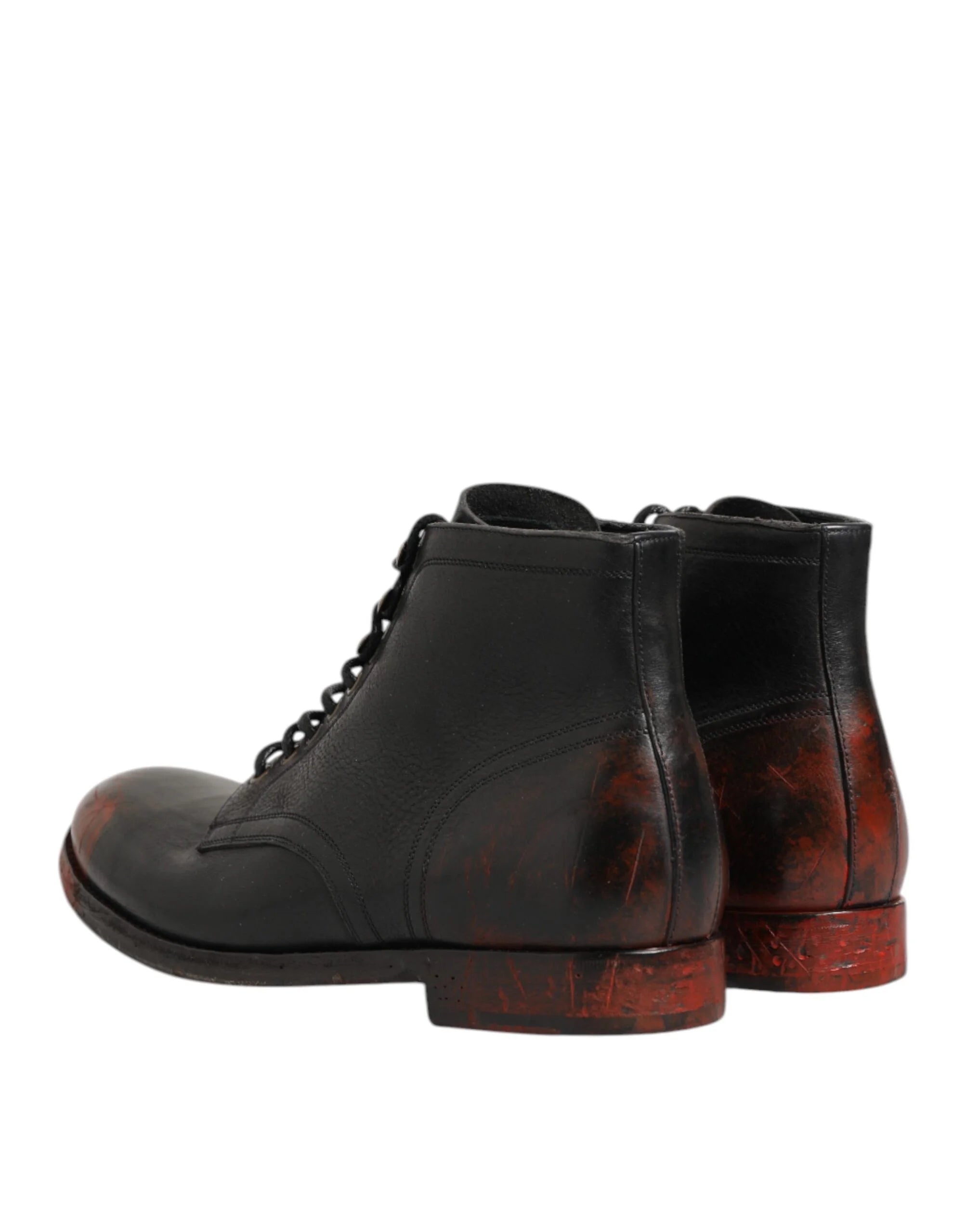 Dolce & Gabbana Black Red Lace Up Short Ankle Boot Shoes - EU41.5/US8.5
