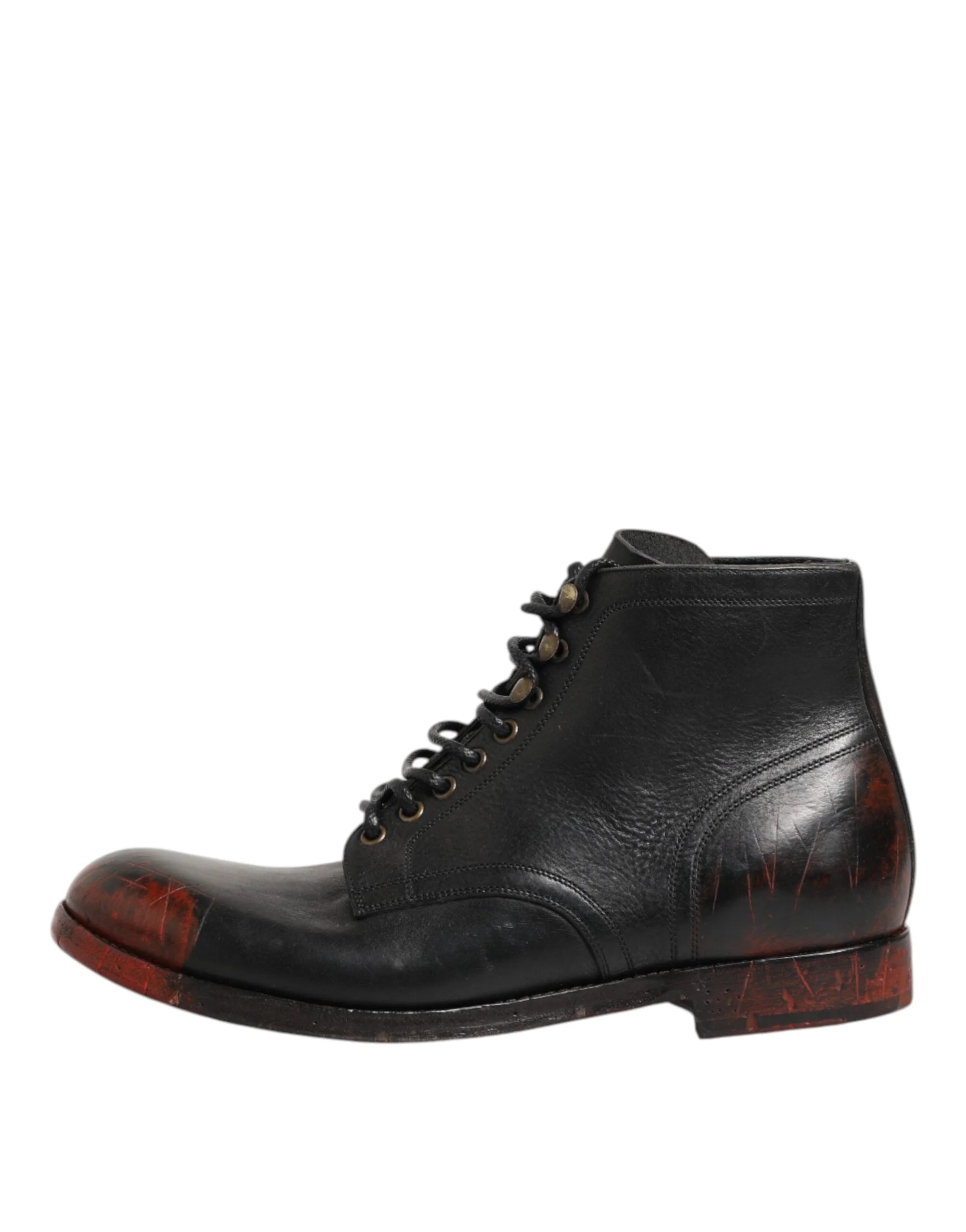 Dolce & Gabbana Black Red Lace Up Short Ankle Boot Shoes - EU41.5/US8.5