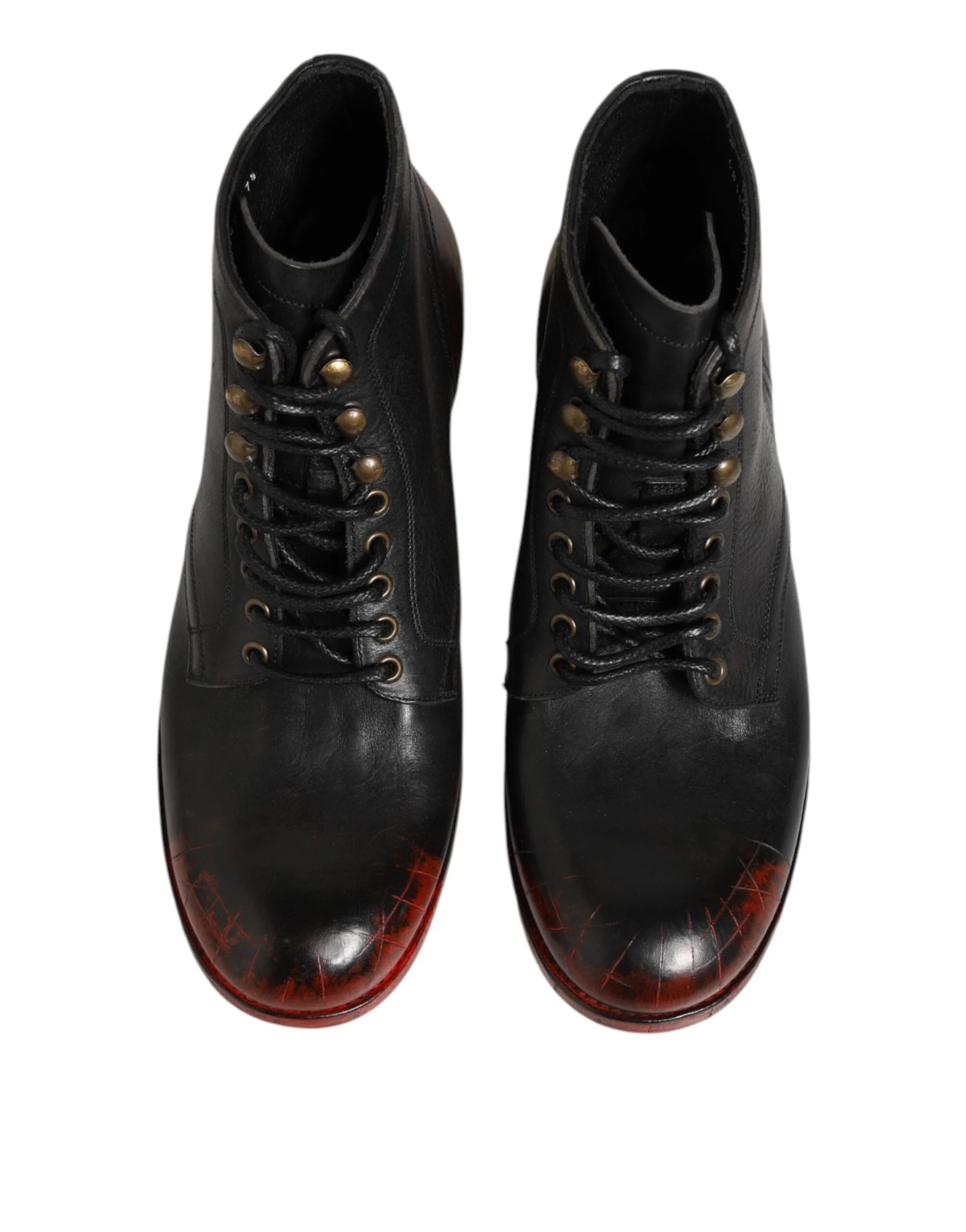 Dolce & Gabbana Black Red Lace Up Short Ankle Boot Shoes - EU41.5/US8.5