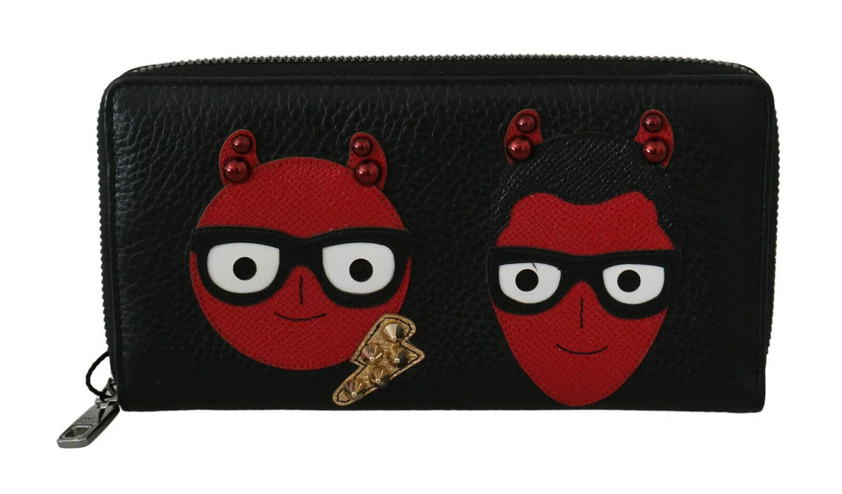 Dolce & Gabbana Black Red Leather #DGFAMILY Zipper Continental Wallet - Wallets