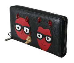 Dolce & Gabbana Black Red Leather #DGFAMILY Zipper Continental Wallet - Wallets
