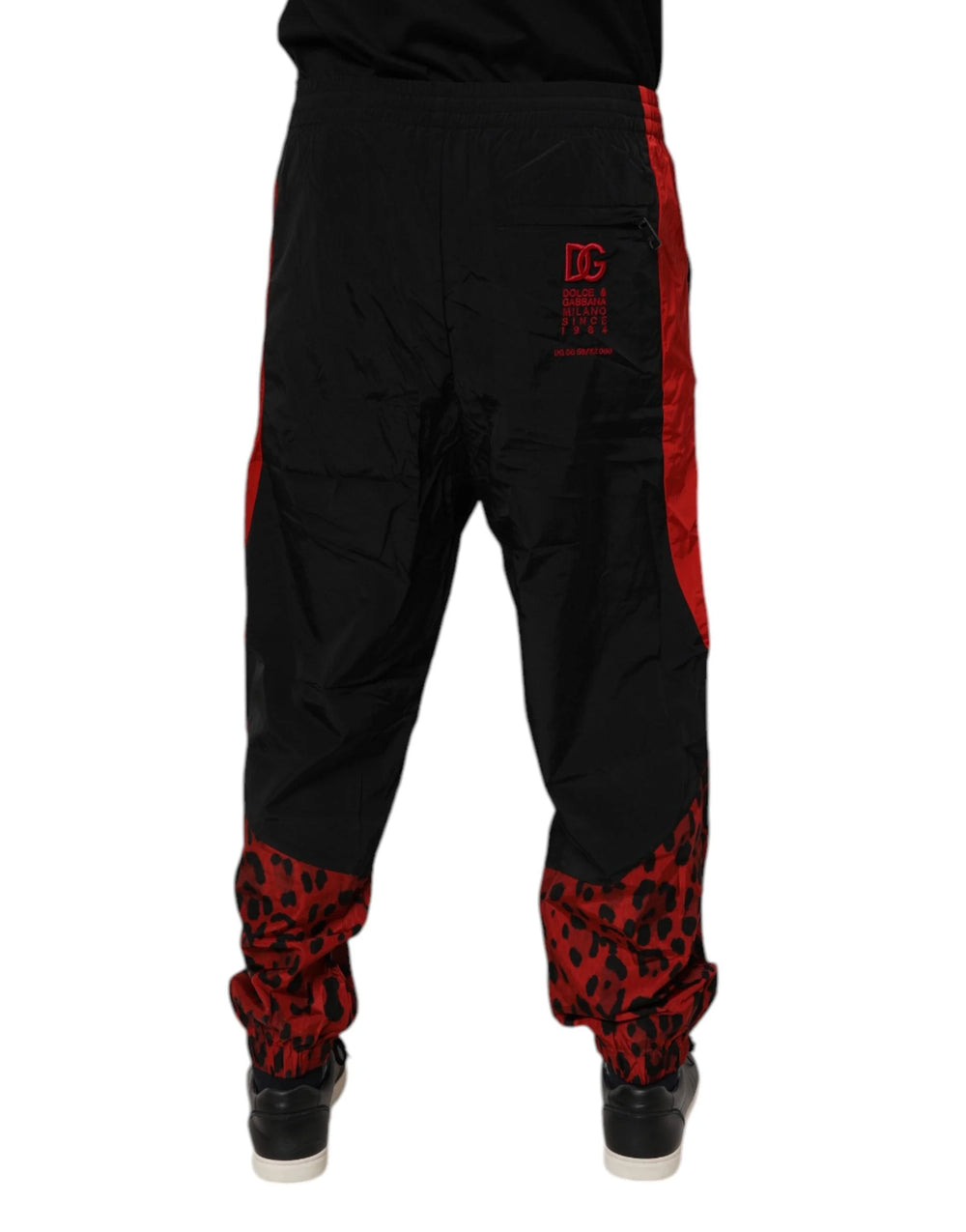 Dolce & Gabbana Black Red Leopard Print Nylon Jogger Pants - IT50 | L - Joggers