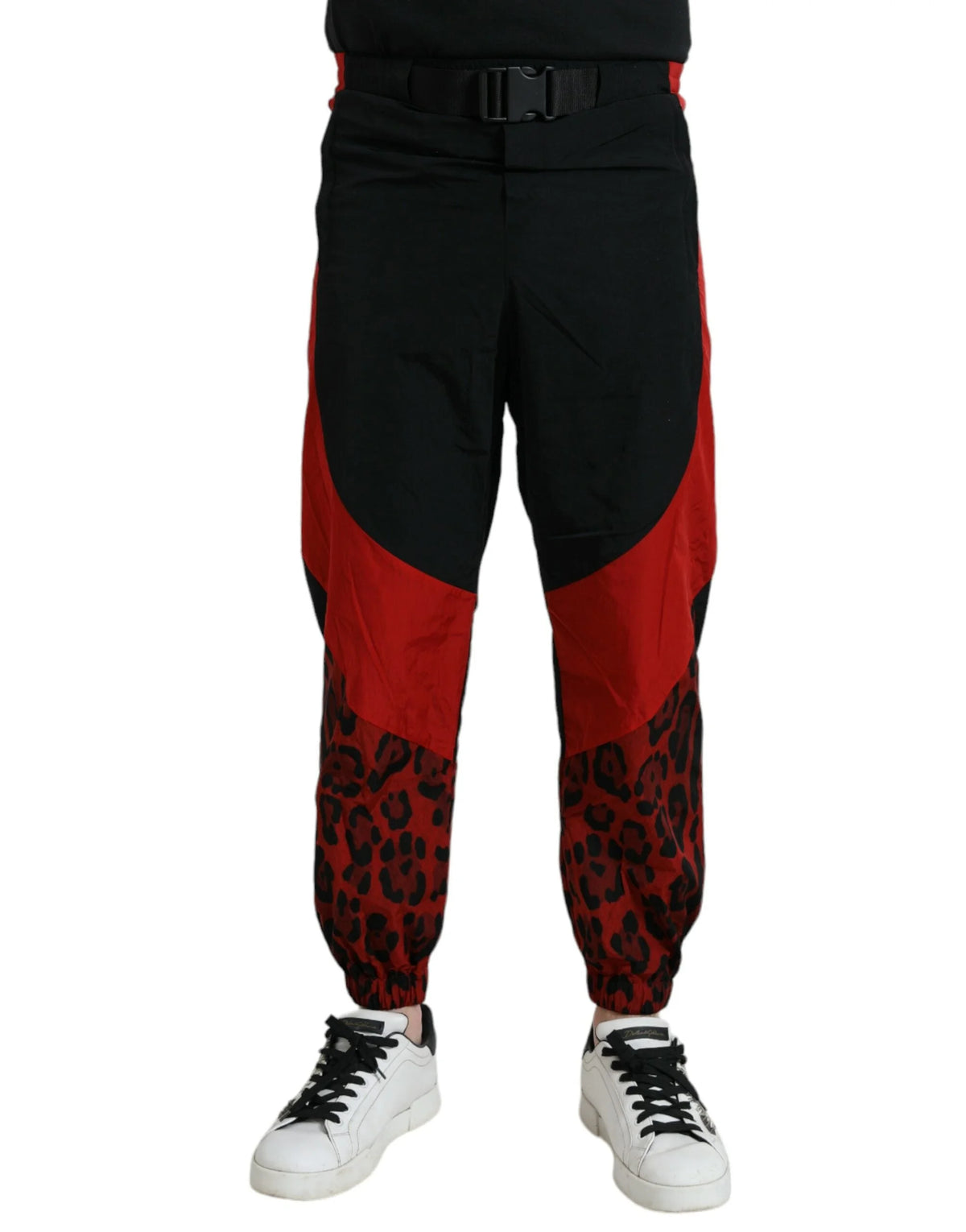 Dolce & Gabbana Black Red Leopard Print Nylon Jogger Pants - Joggers