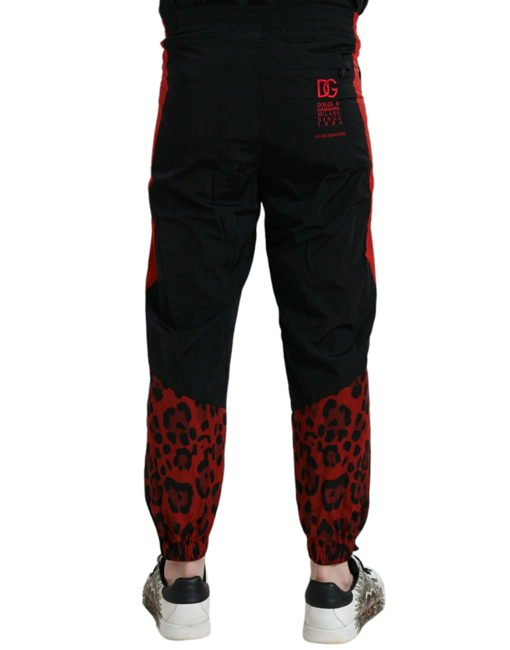 Dolce & Gabbana Black Red Leopard Print Nylon Jogger Pants - Joggers