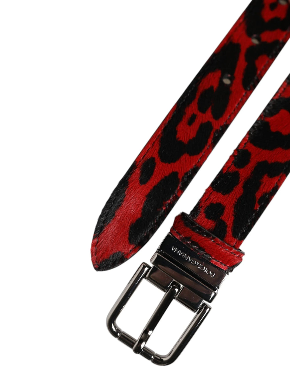 Dolce & Gabbana Black Red Leopard Silver Metal Buckle Belt - Belts