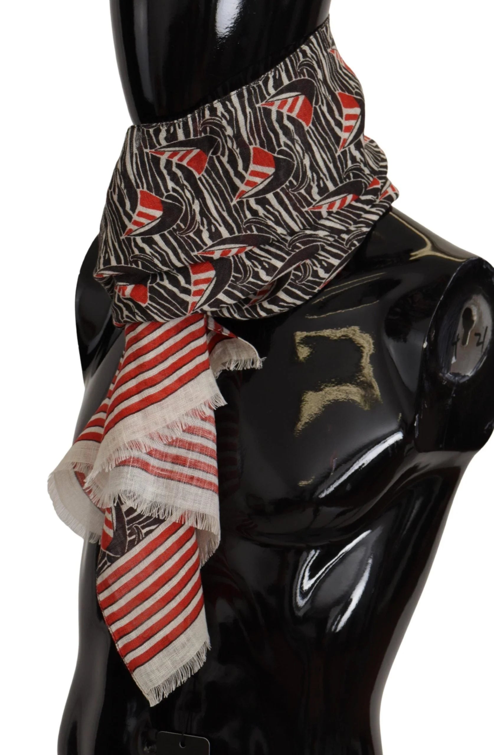 Dolce & Gabbana Black Red Linen Sailboat Stripe Print Shawl Scarf - Scarves & Shawls
