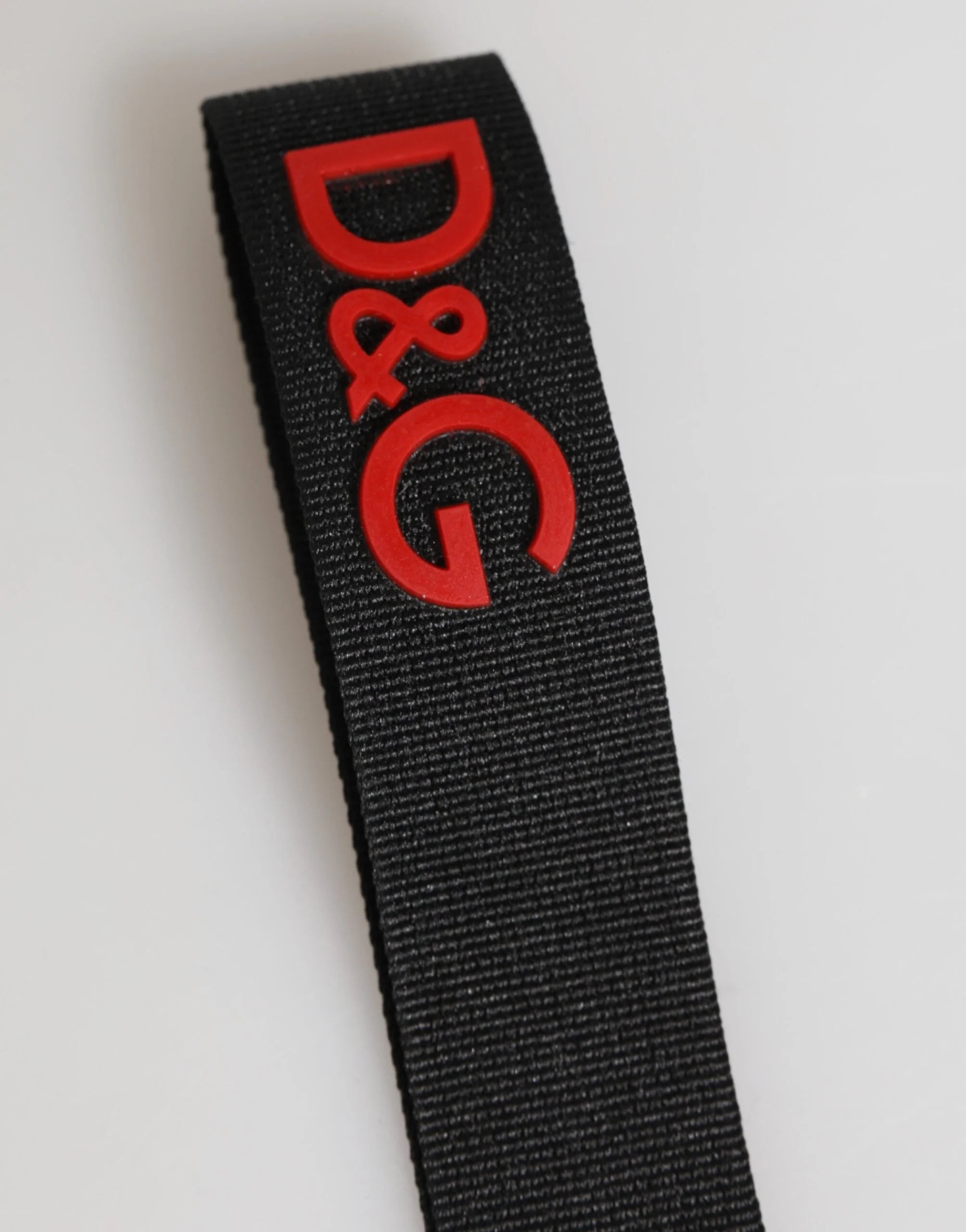 Dolce & Gabbana Black Red Logo Polyester Brass Holder Keychain Keyring - Keychains