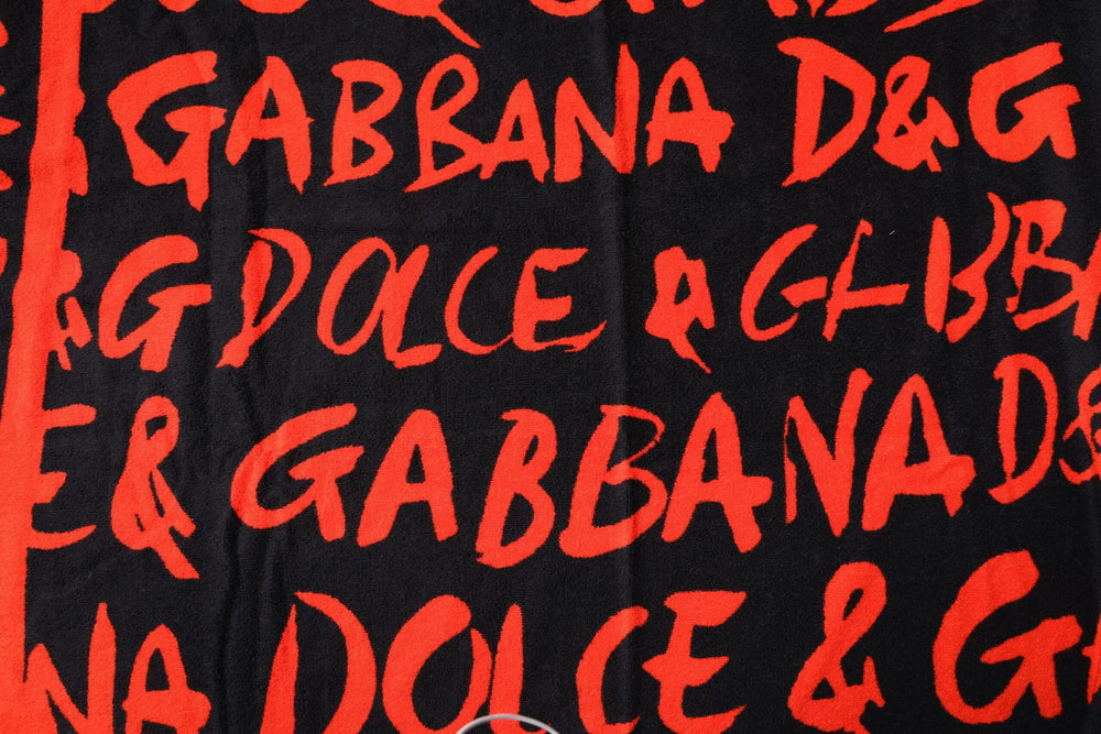 Dolce & Gabbana Black Red Logo Print Cotton Beach Towel - Beach Towels