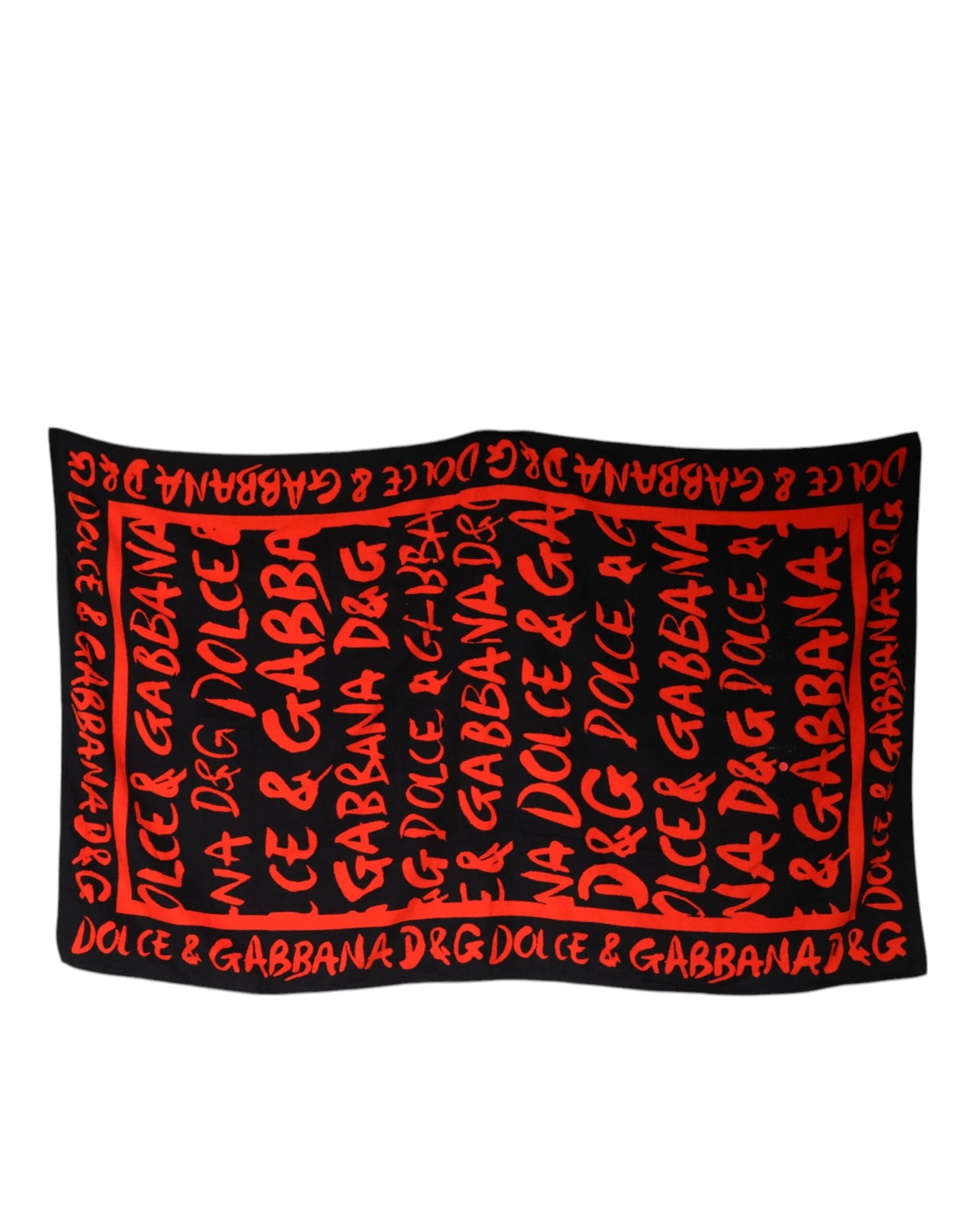 Dolce & Gabbana Black Red Logo Print Cotton Beach Towel - Beach Towels