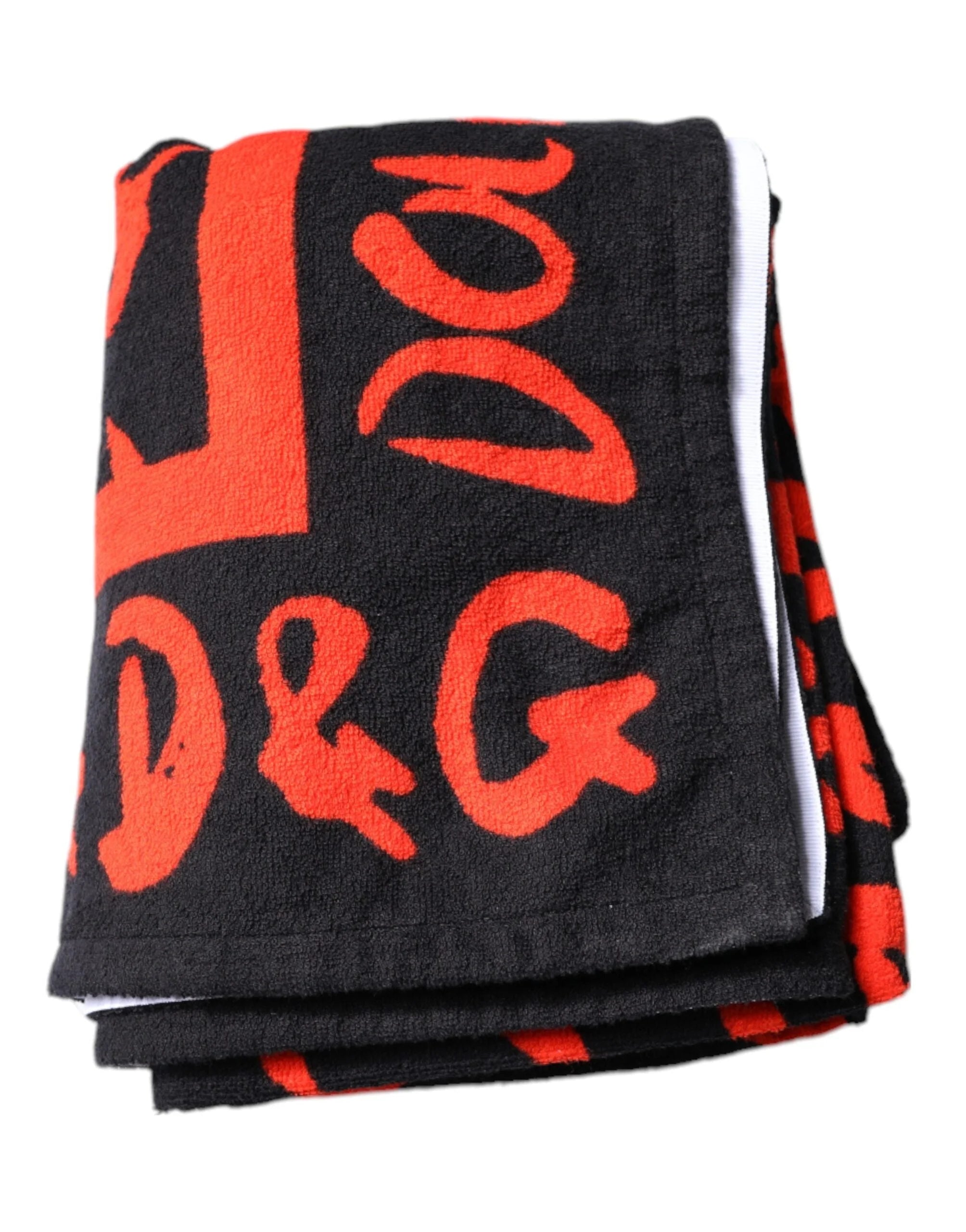 Dolce & Gabbana Black Red Logo Print Cotton Beach Towel - Beach Towels