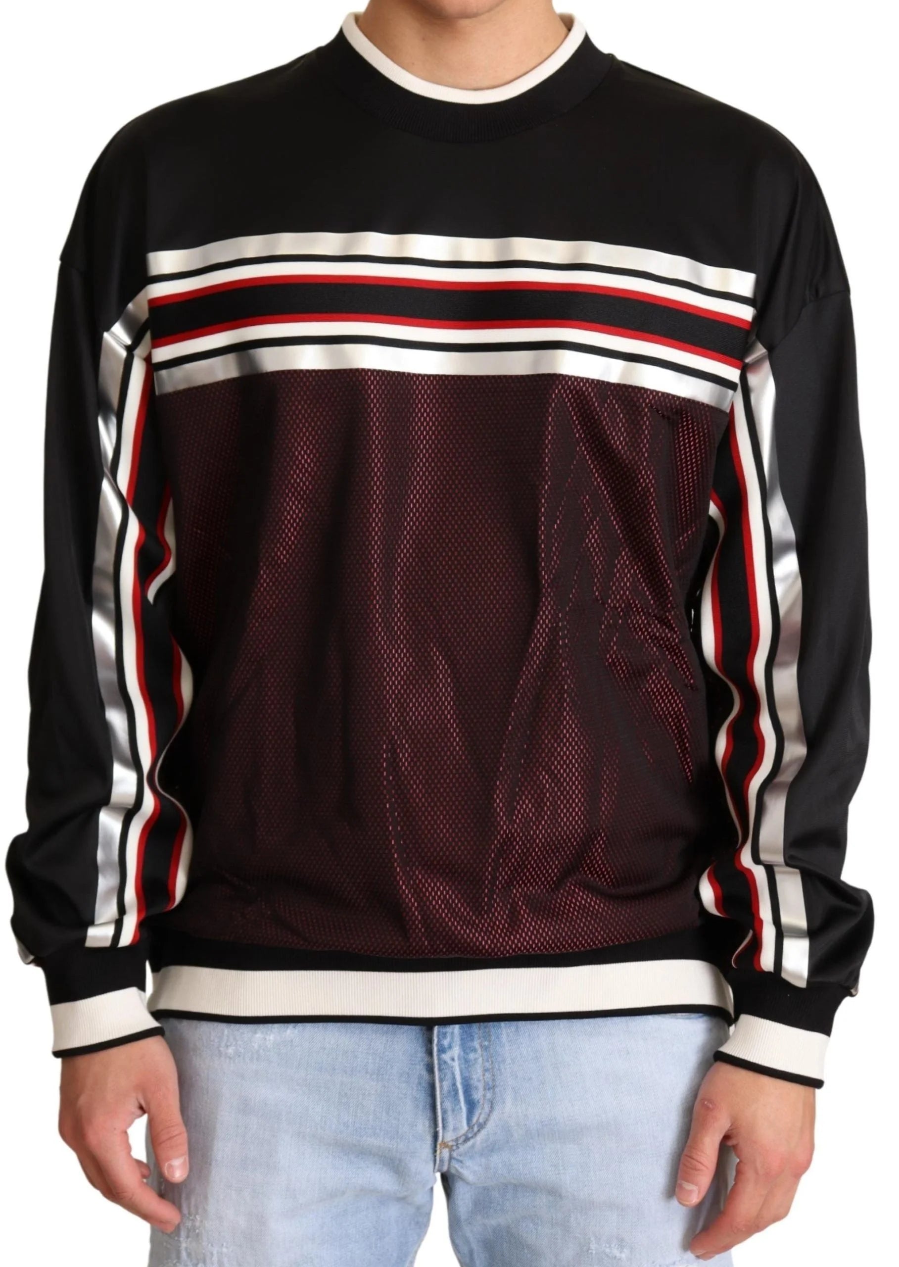 Dolce & Gabbana Black Red Mesh Sport Pullover Crewneck Sweater - Sweaters