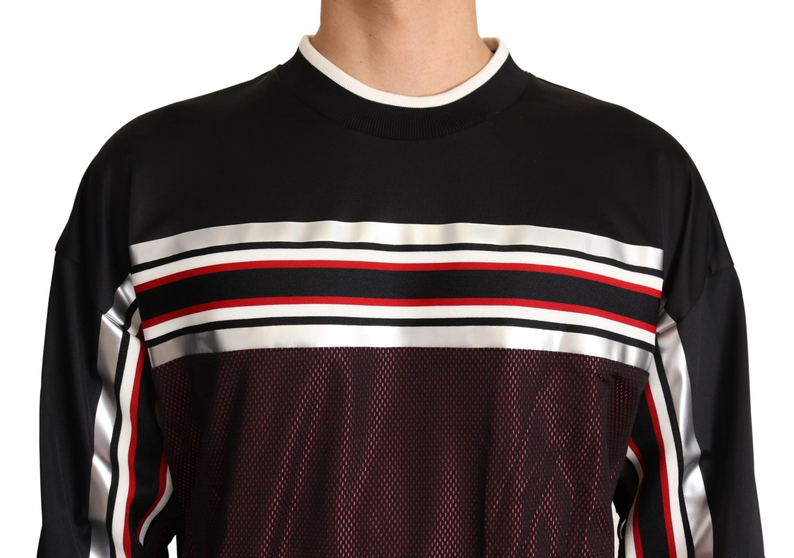 Dolce & Gabbana Black Red Mesh Sport Pullover Crewneck Sweater - Sweaters