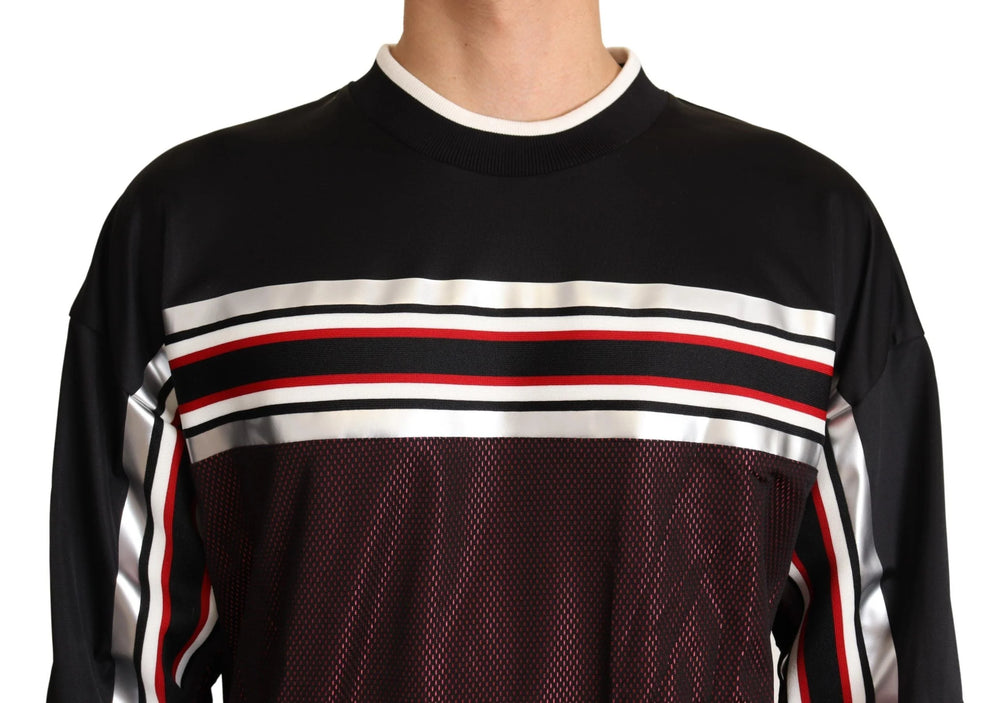Dolce & Gabbana Black Red Mesh Sport Pullover Crewneck Sweater - Sweaters