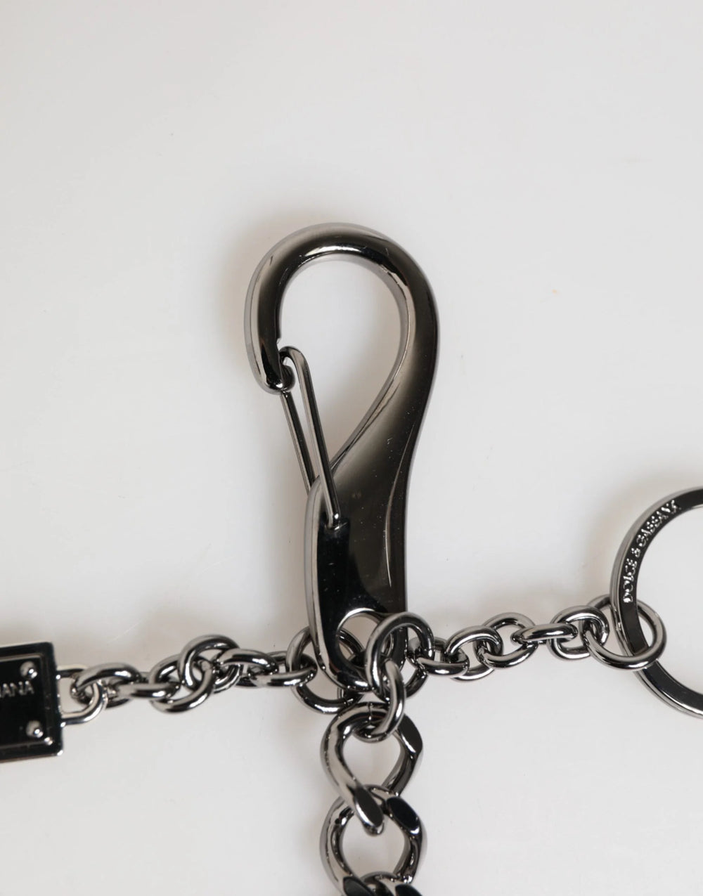 Dolce & Gabbana Black Red Military Leather Patch DG Logo Keychain Keyring - Keychains