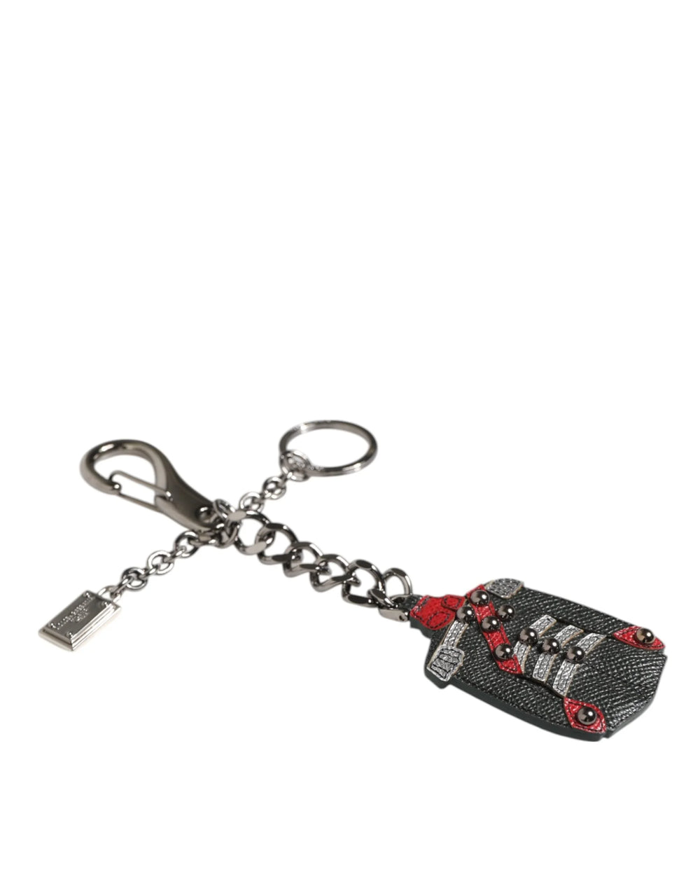 Dolce & Gabbana Black Red Military Leather Patch DG Logo Keychain Keyring - Keychains