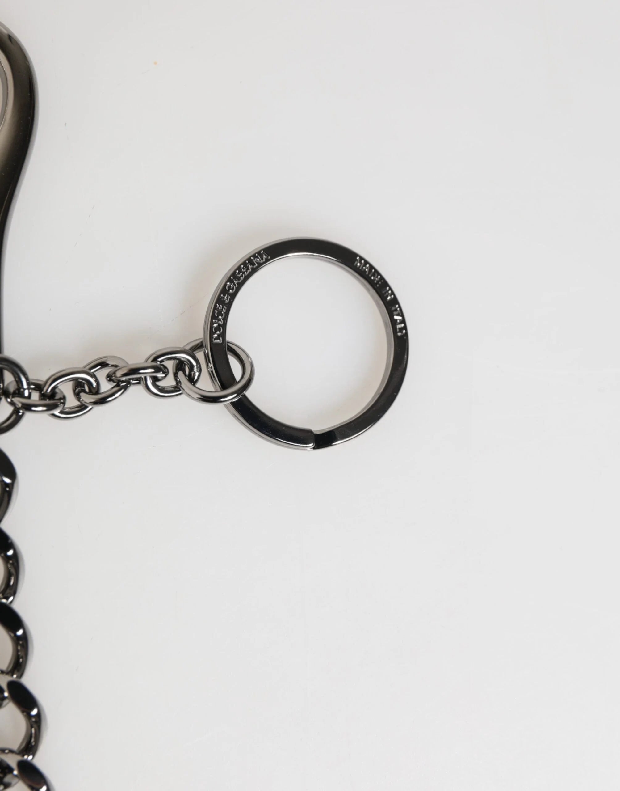 Dolce & Gabbana Black Red Military Leather Patch DG Logo Keychain Keyring - Keychains