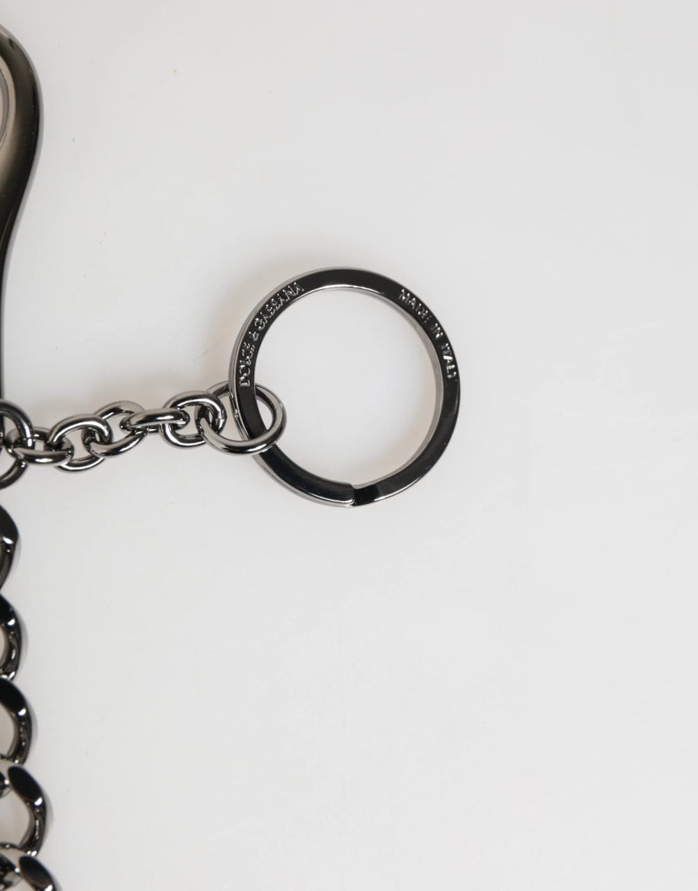 Dolce & Gabbana Black Red Military Leather Patch DG Logo Keychain Keyring - Keychains