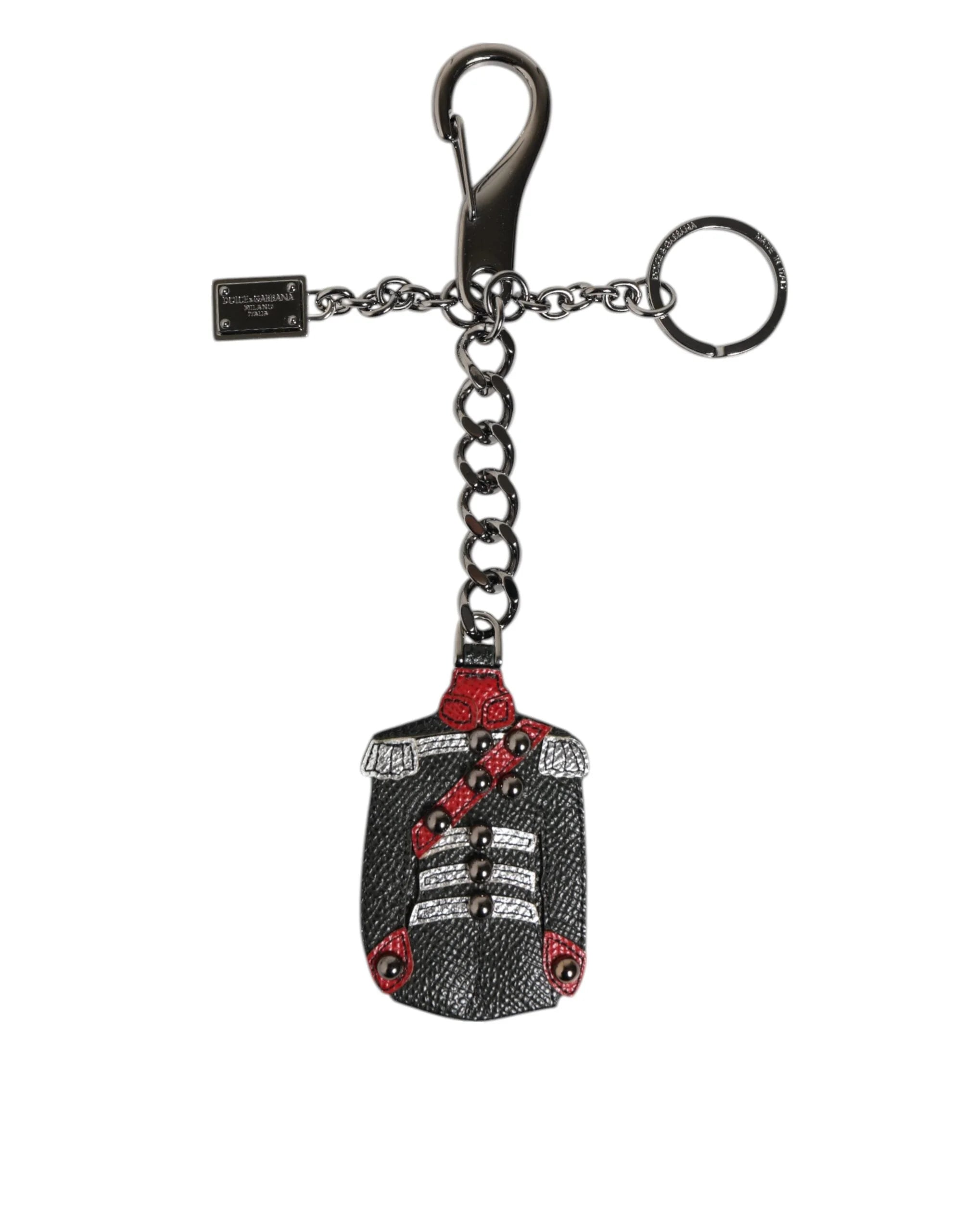 Dolce & Gabbana Black Red Military Leather Patch DG Logo Keychain Keyring - Keychains