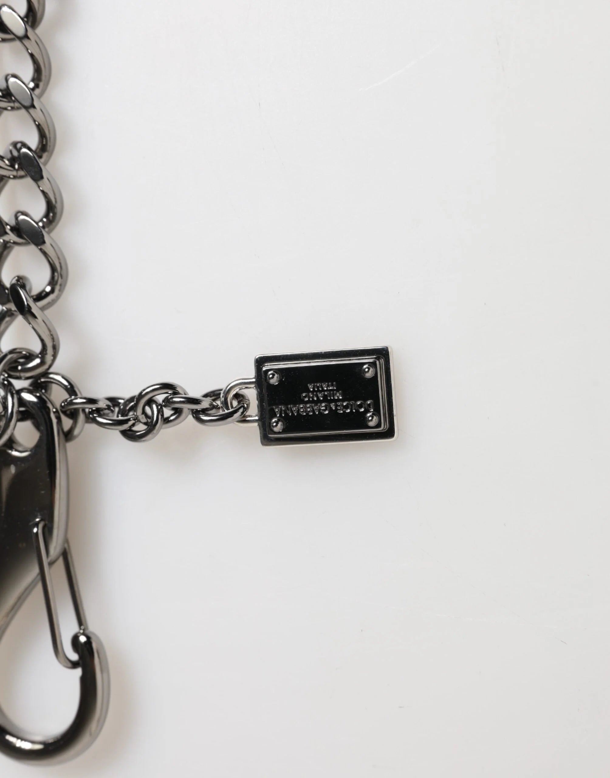 Dolce & Gabbana Black Red Military Leather Patch DG Logo Keychain Keyring - Keychains