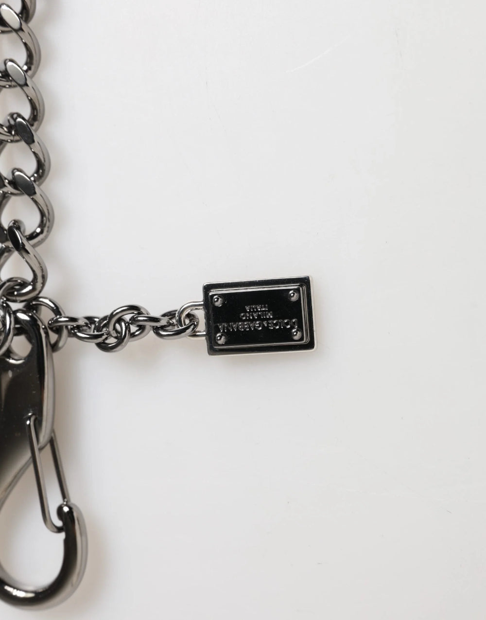 Dolce & Gabbana Black Red Military Leather Patch DG Logo Keychain Keyring - Keychains