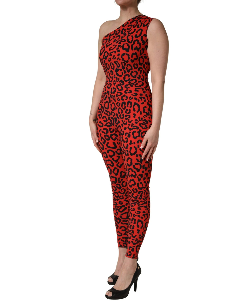 Dolce & Gabbana Μαύρο jumpsuit από νάιλον με στάμπα λουπαρδού - IT42|M
