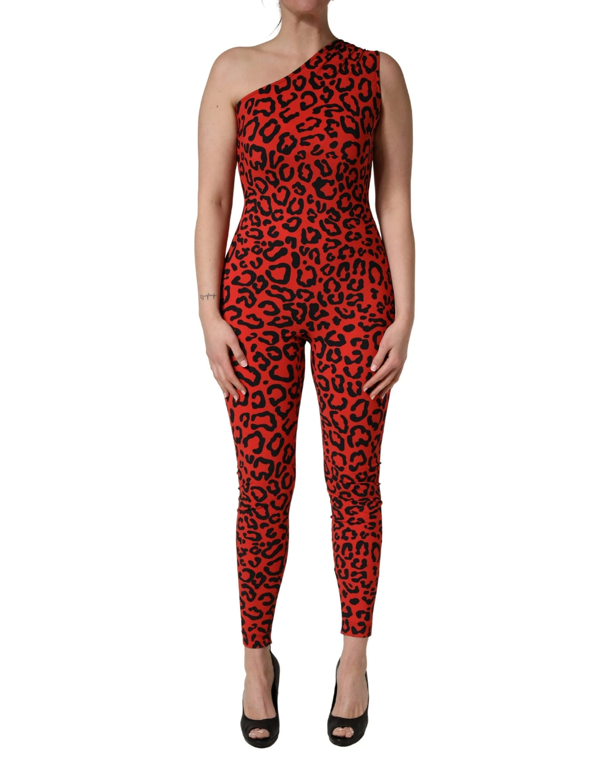 Dolce & Gabbana Μαύρο jumpsuit από νάιλον με στάμπα λουπαρδού - IT42|M