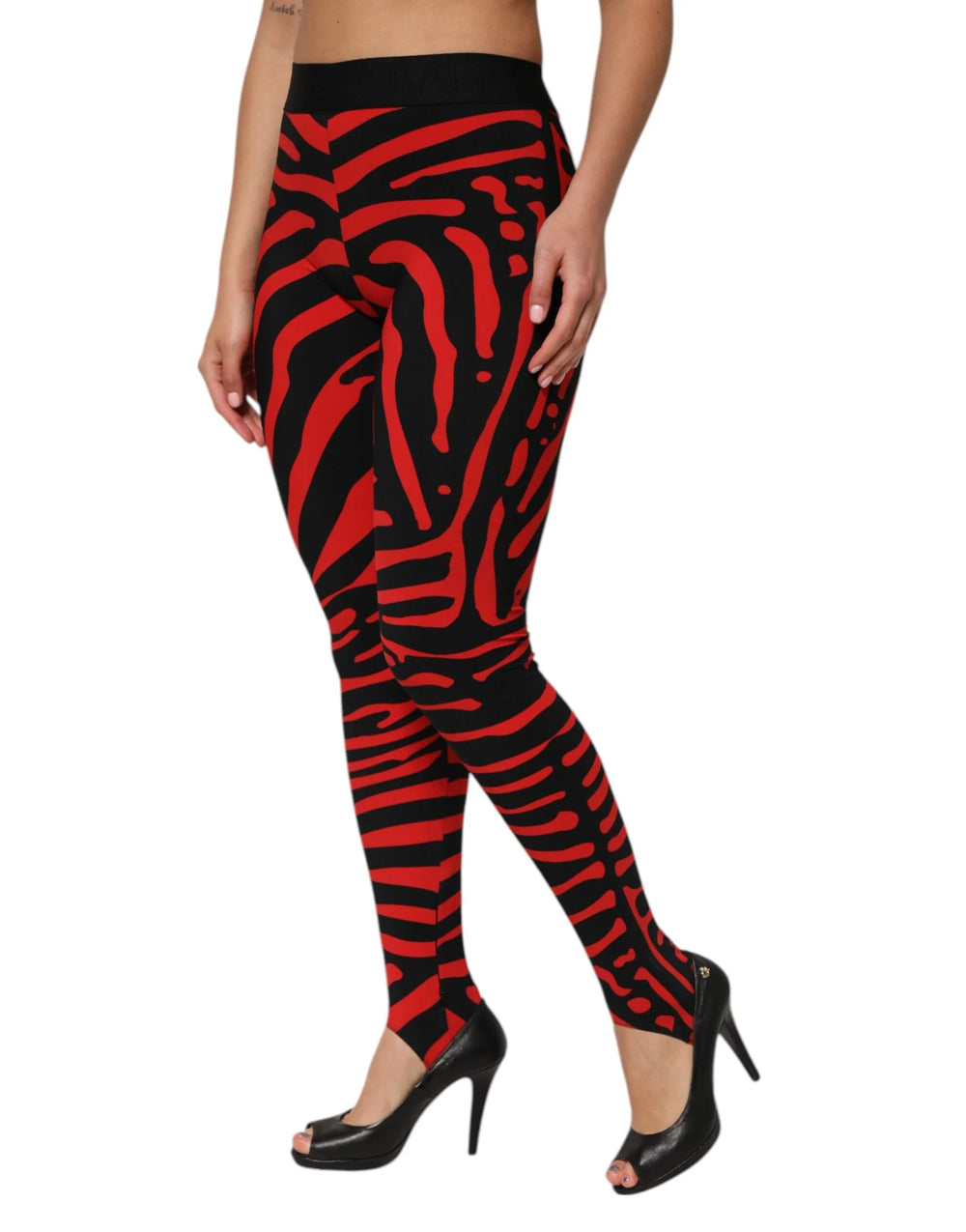 Dolce & Gabbana Black Red Nylon Logo Waisted Leggings Pants - IT40|S - Leggings