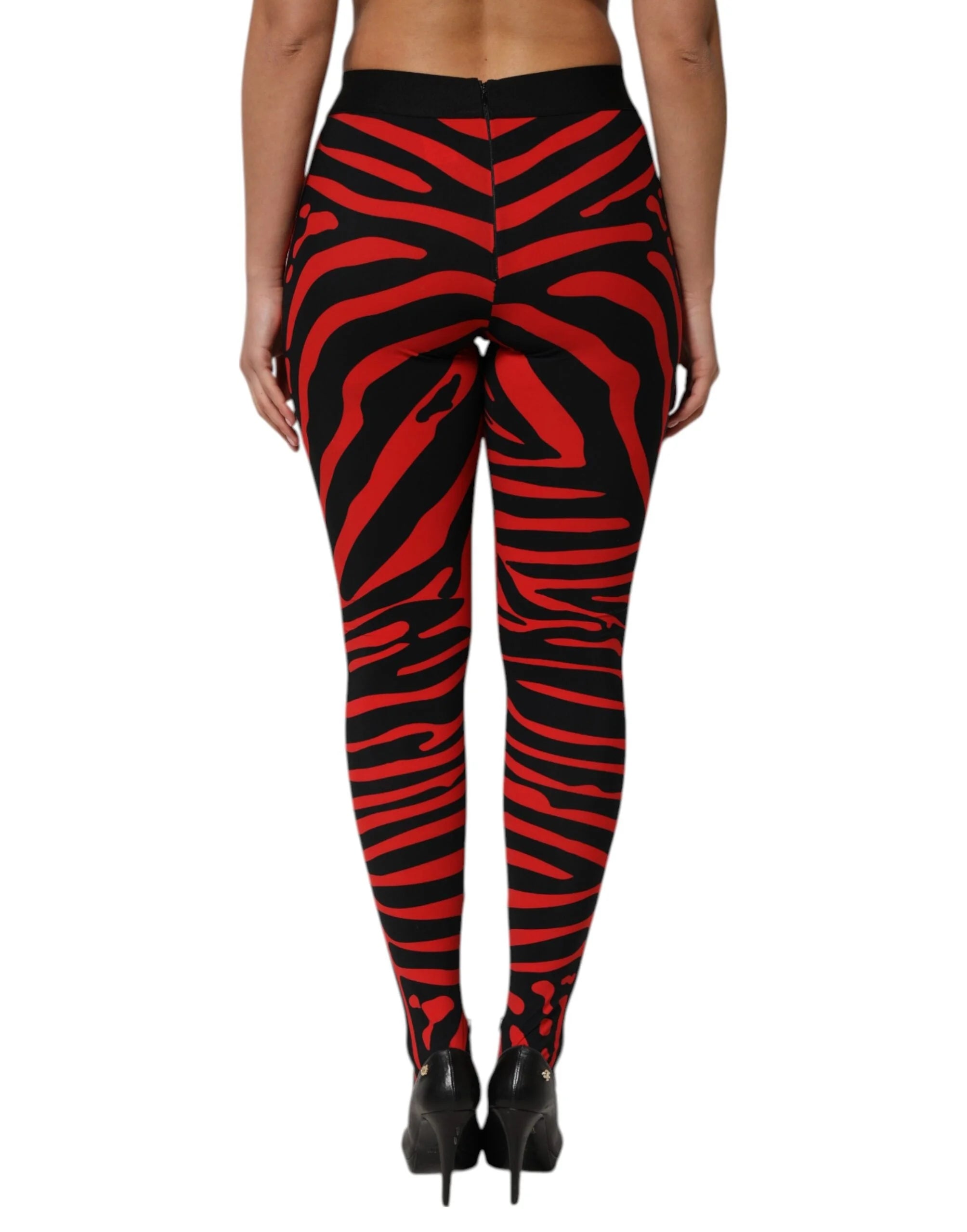 Dolce & Gabbana Black Red Nylon Logo Waisted Leggings Pants - IT40|S - Leggings