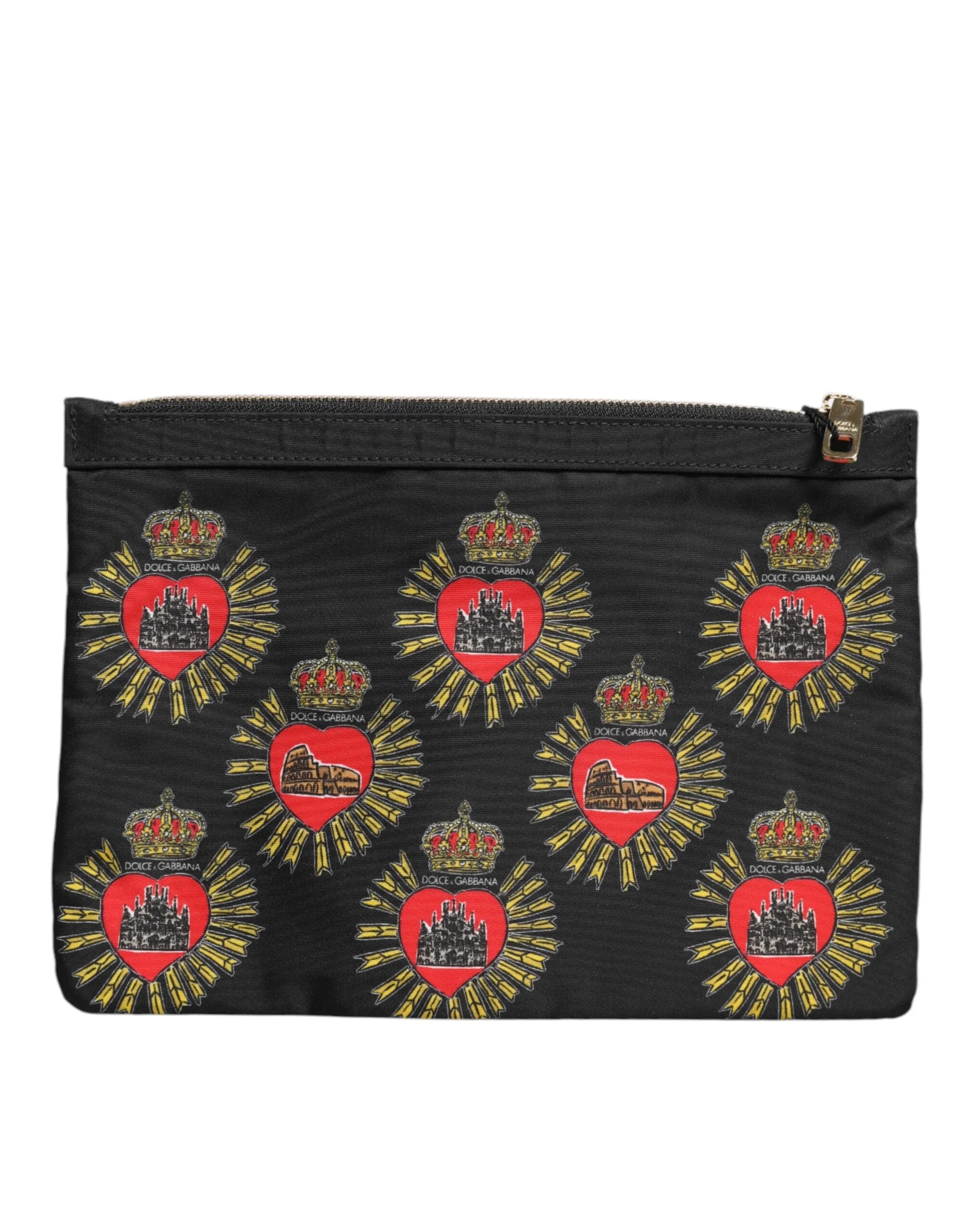 Dolce & Gabbana Black Red Nylon Sacred Heart Clutch Pouch Bag - Clutch Bags