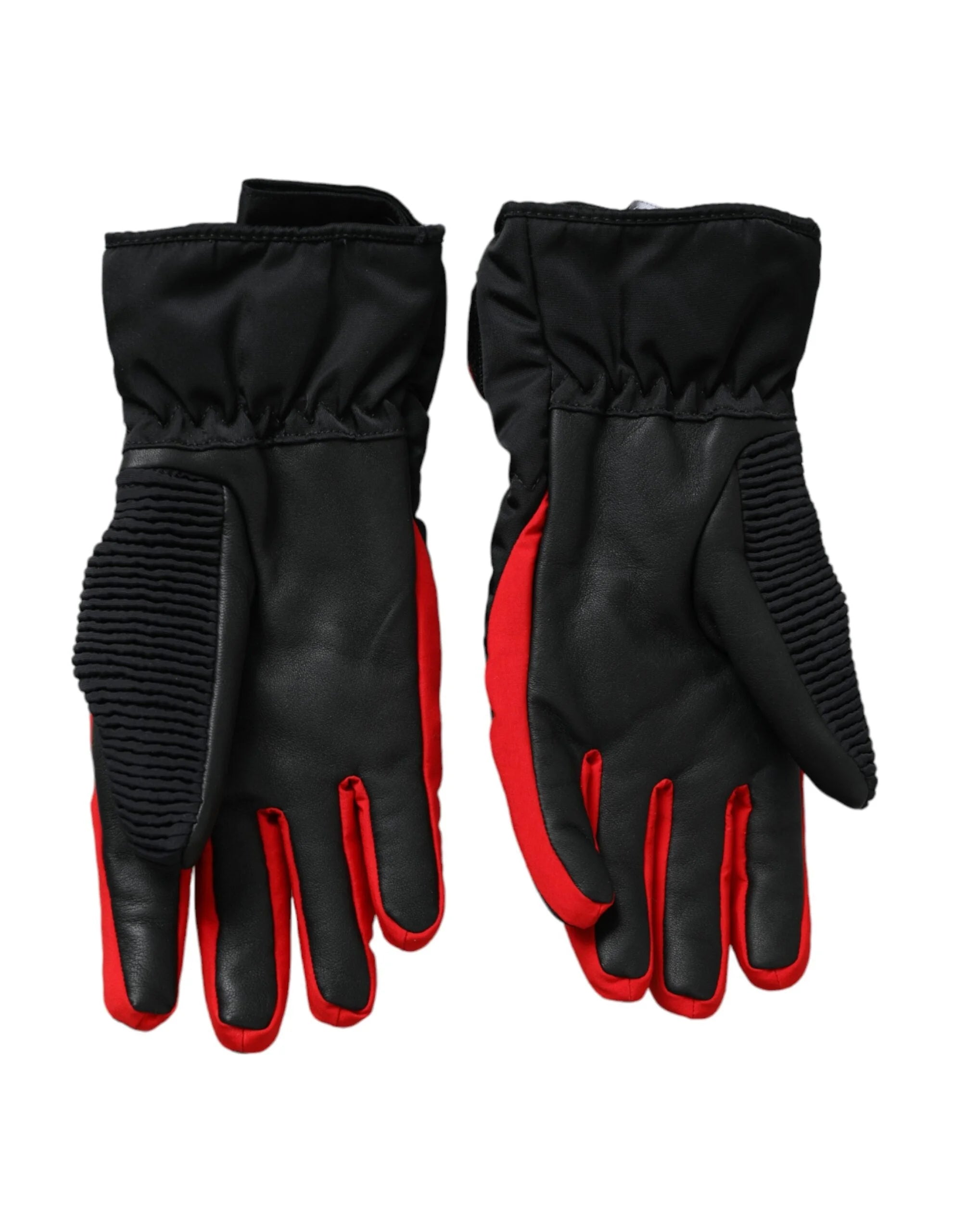 Dolce & Gabbana sorte-røde nylon handsker i håndledslængde - 7,5 | S