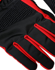 Dolce & Gabbana sorte-røde nylon handsker i håndledslængde - 7,5 | S