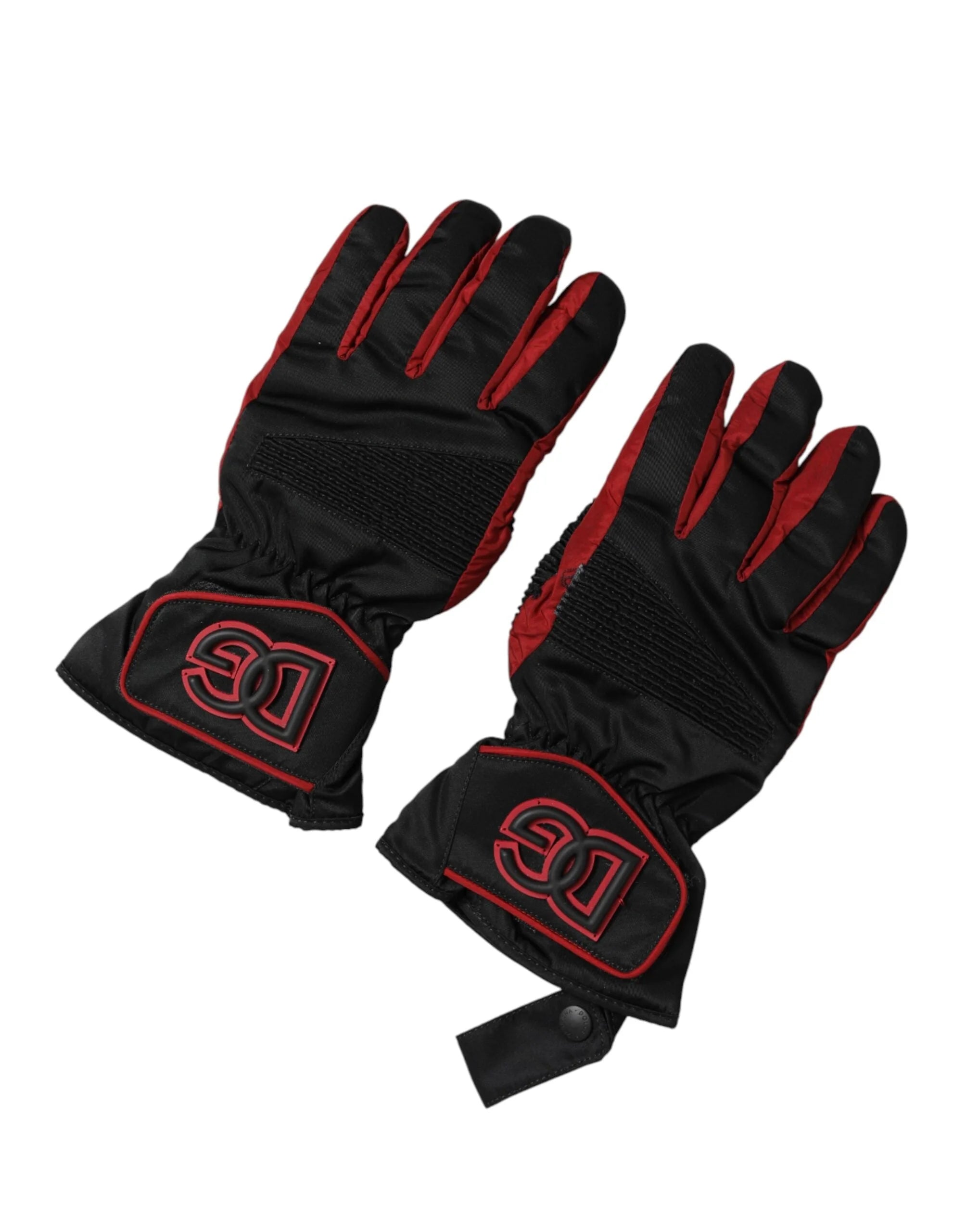 Dolce & Gabbana Black Red Nylon Wrist Length Mitten Gloves - 8.5|S