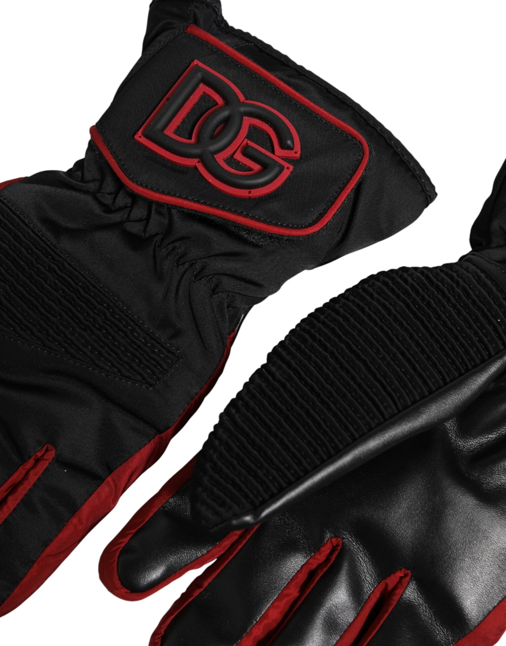 Dolce & Gabbana Black Red Nylon Wrist Length Mitten Gloves - 8.5|S