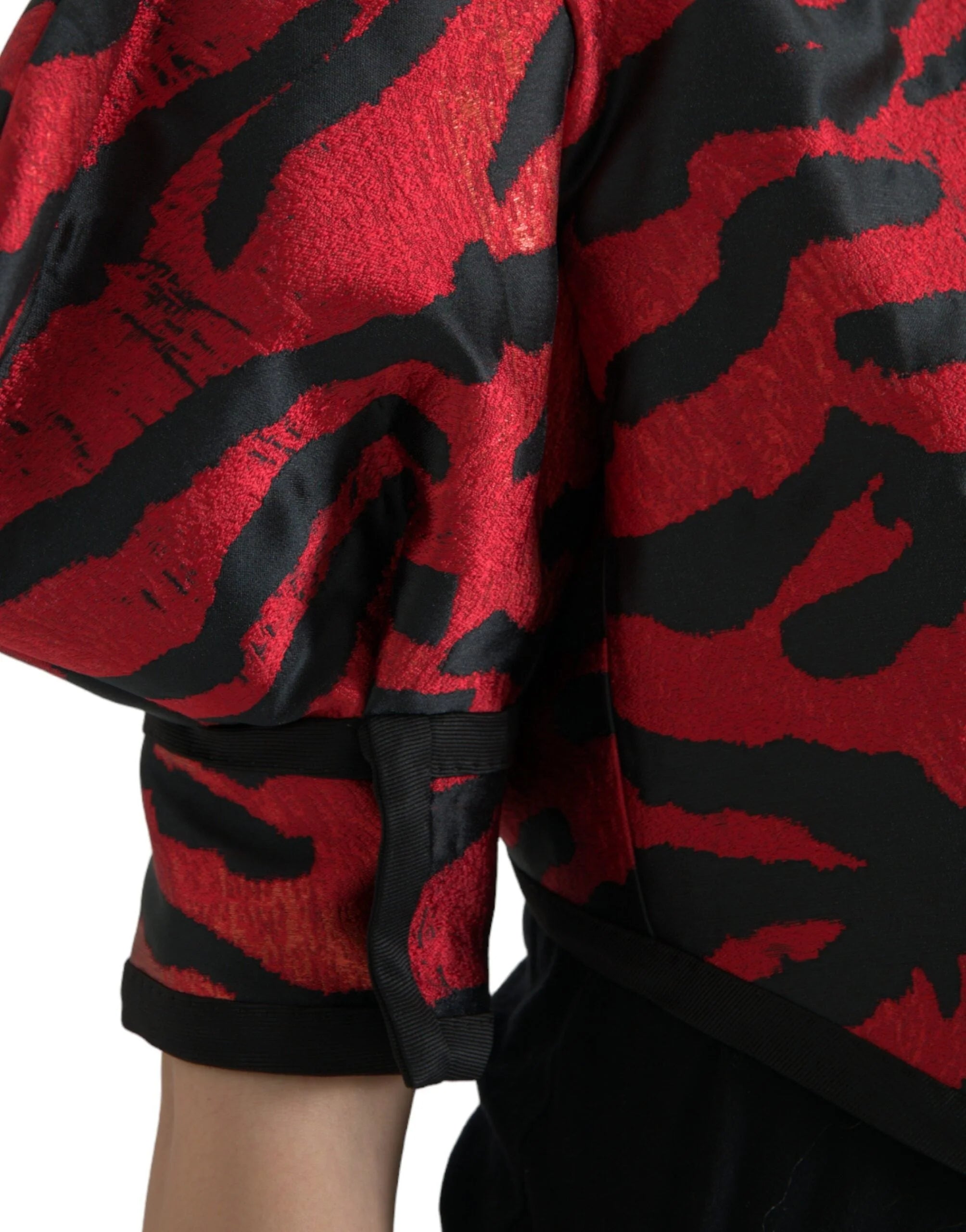 Dolce & Gabbana Black Red Patterned Cropped Coat Jacket - Sport Jackets