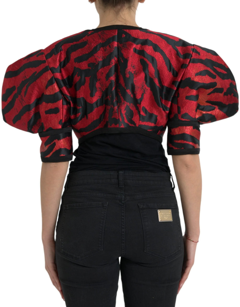 Dolce & Gabbana Black Red Patterned Cropped Coat Jacket - Sport Jackets