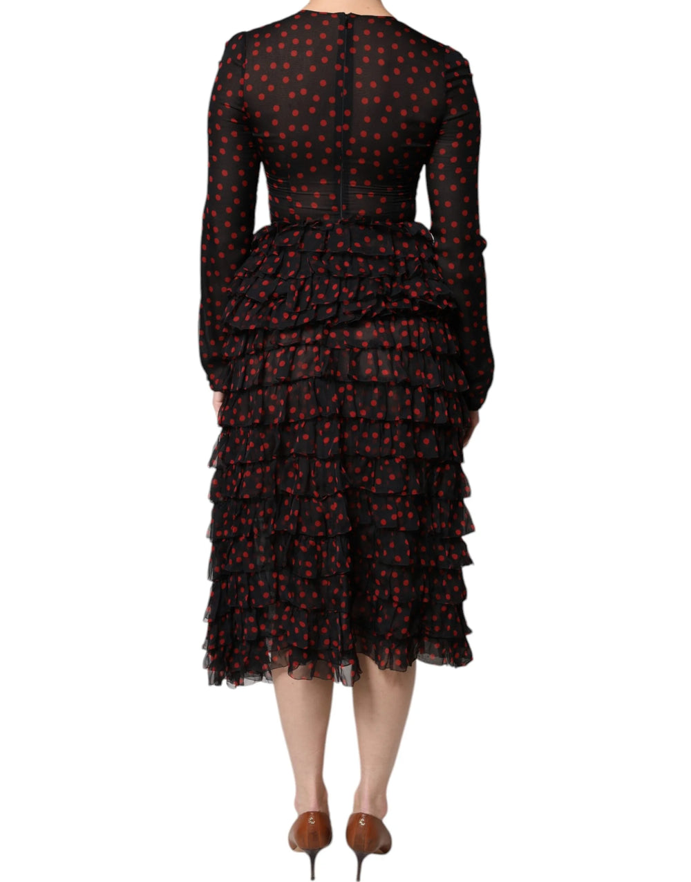 Dolce & Gabbana Black Red Polka Dot Silk Layered Midi Dress - IT40|S - Dresses