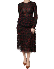 Dolce & Gabbana Black Red Polka Dot Silk Layered Midi Dress - IT40|S - Dresses