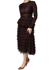 Dolce & Gabbana Black Red Polka Dot Silk Layered Midi Dress - IT40|S - Dresses
