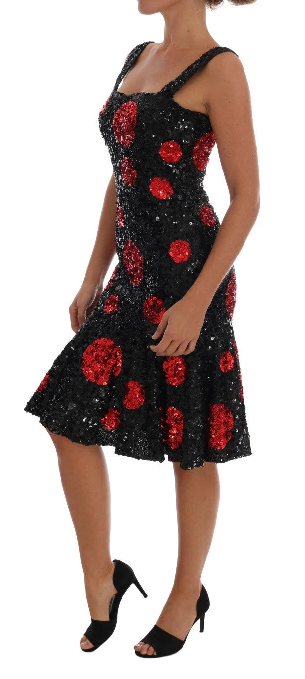 Dolce & Gabbana Black Red Polka Sequined Shift Dress - IT40|S - Dresses