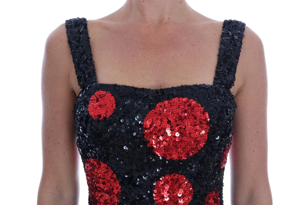Dolce & Gabbana Black Red Polka Sequined Shift Dress - IT40|S - Dresses