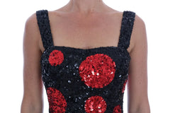 Dolce & Gabbana Black Red Polka Sequined Shift Dress - IT40|S - Dresses