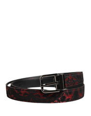 Dolce & Gabbana Black Red Polyester Silver Metal Buckle Belt - 90 cm / 36 Inches