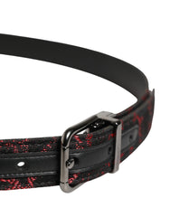 Dolce & Gabbana Black Red Polyester Silver Metal Buckle Belt - 90 cm / 36 Inches