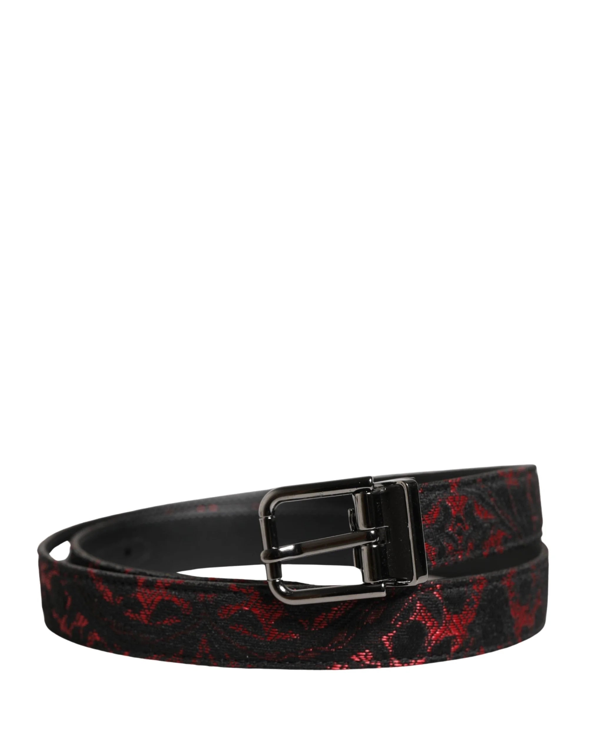 Dolce & Gabbana Black Red Polyester Silver Metal Buckle Belt - 90 cm / 36 Inches