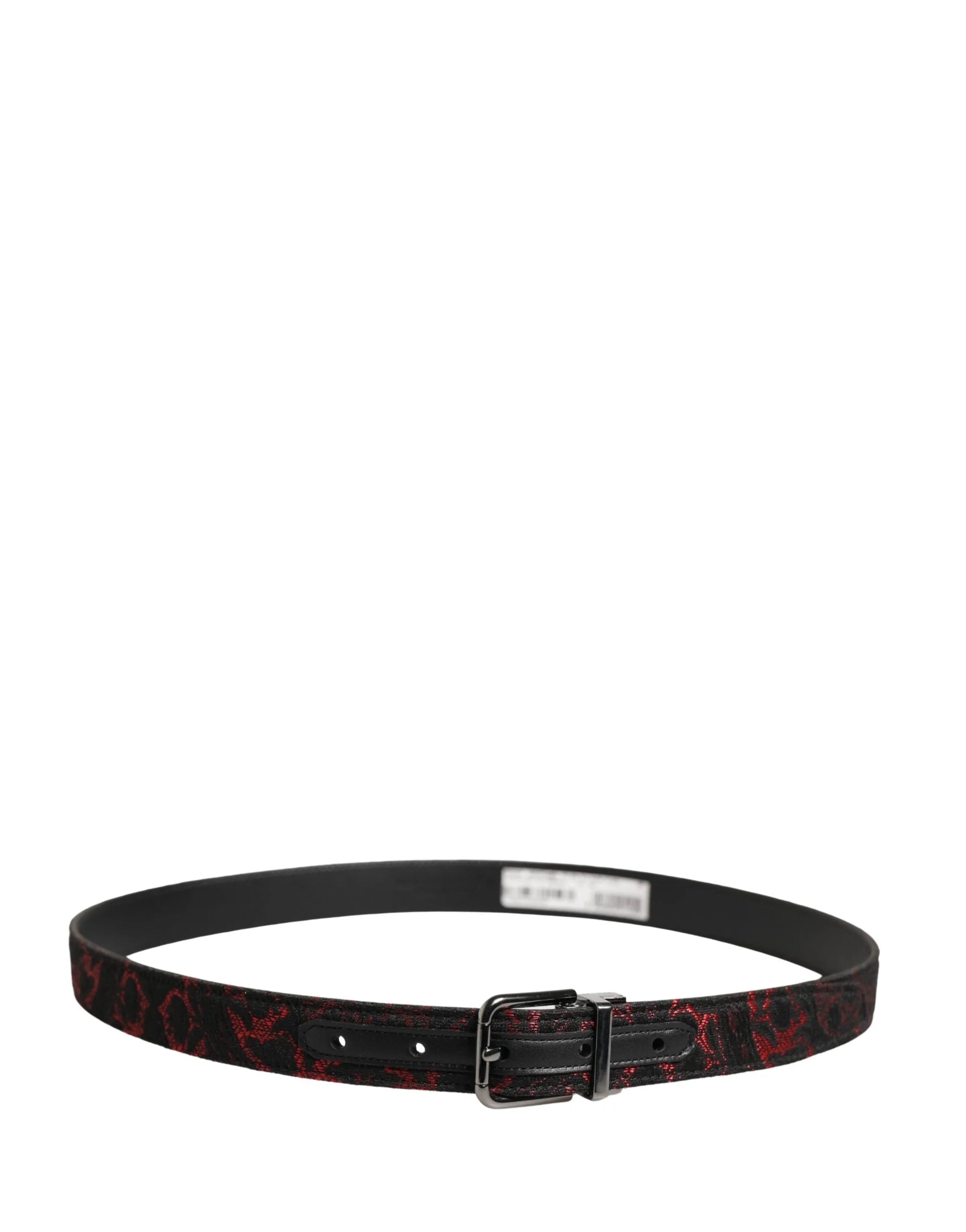 Dolce & Gabbana Black Red Polyester Silver Metal Buckle Belt - 90 cm / 36 Inches