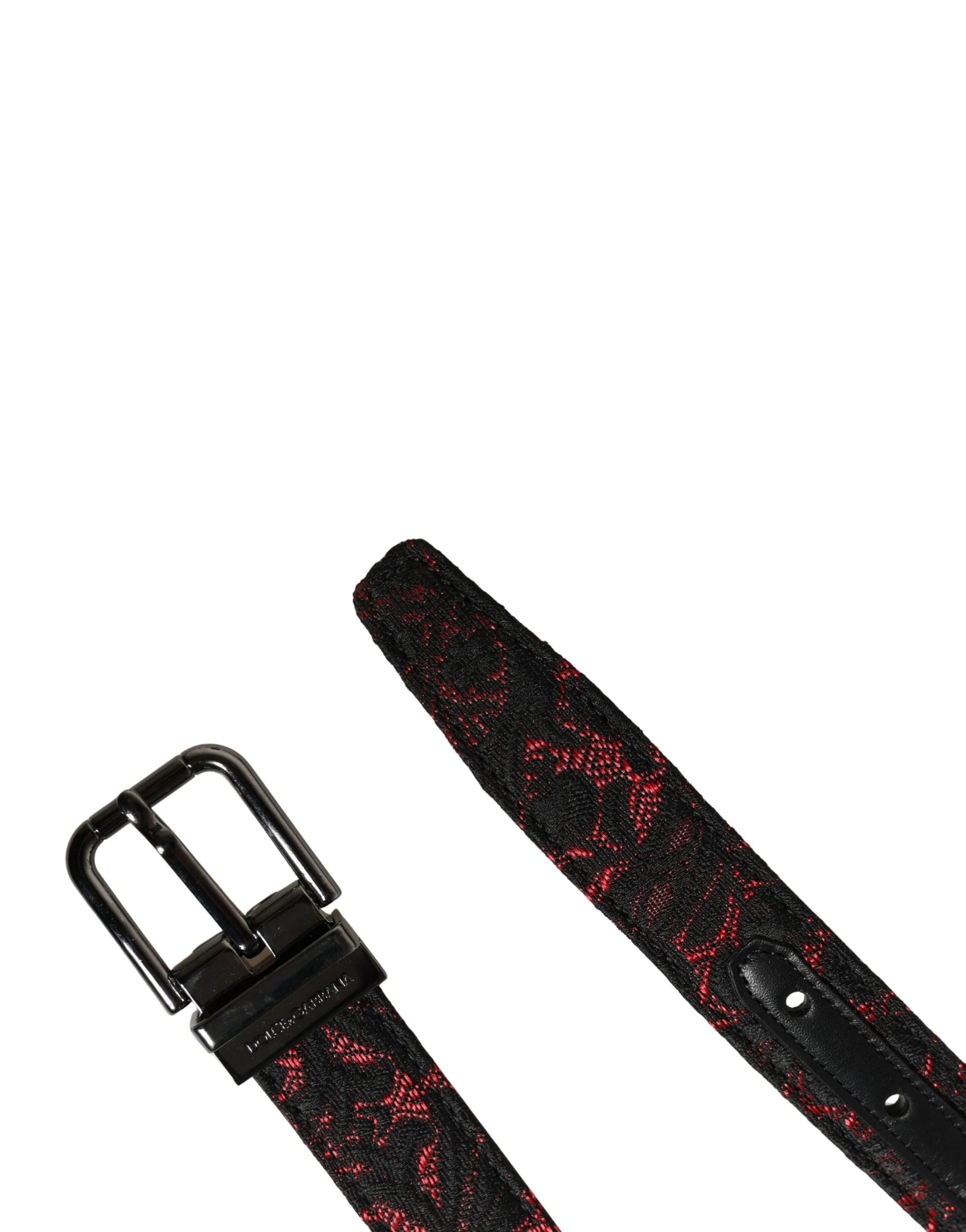 Dolce & Gabbana Black Red Polyester Silver Metal Buckle Belt - 90 cm / 36 Inches