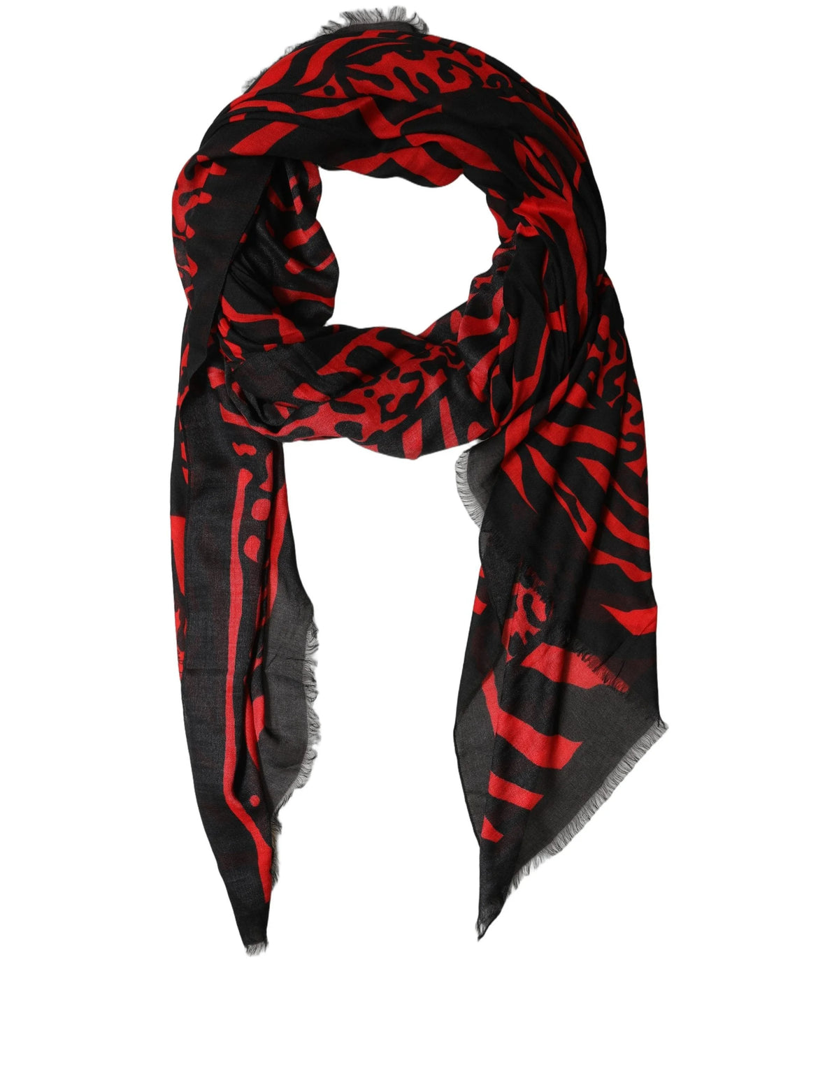 Dolce & Gabbana Black Red Printed Modal Neck Shawl Scarf