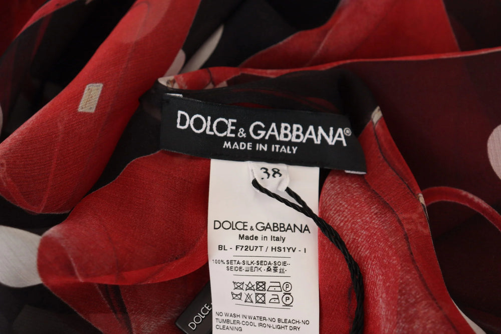 Dolce & Gabbana Black Red Sicily Bag Silk Shirt Top Blouse - IT40|S - Blouses