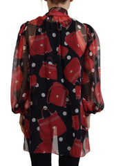 Dolce & Gabbana Black Red Sicily Bag Silk Shirt Top Blouse - IT40|S - Blouses