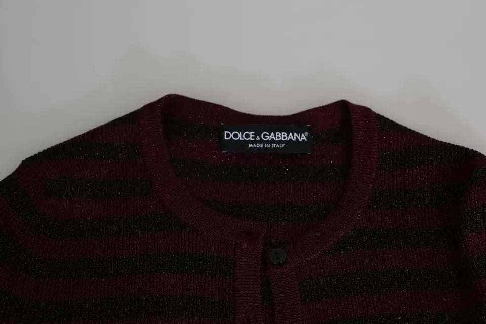Dolce & Gabbana Black Red Striped Womens Cardigan Sweater - Cardigans